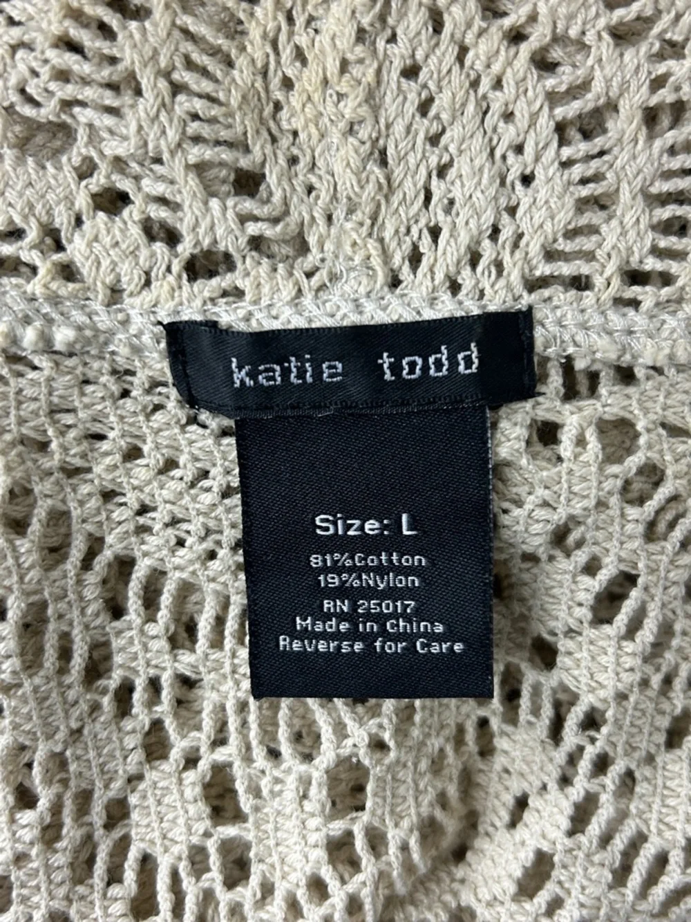 Katie Todd Boho Crochet Lace Open Front Vest Cardigan Large Ivory Festival